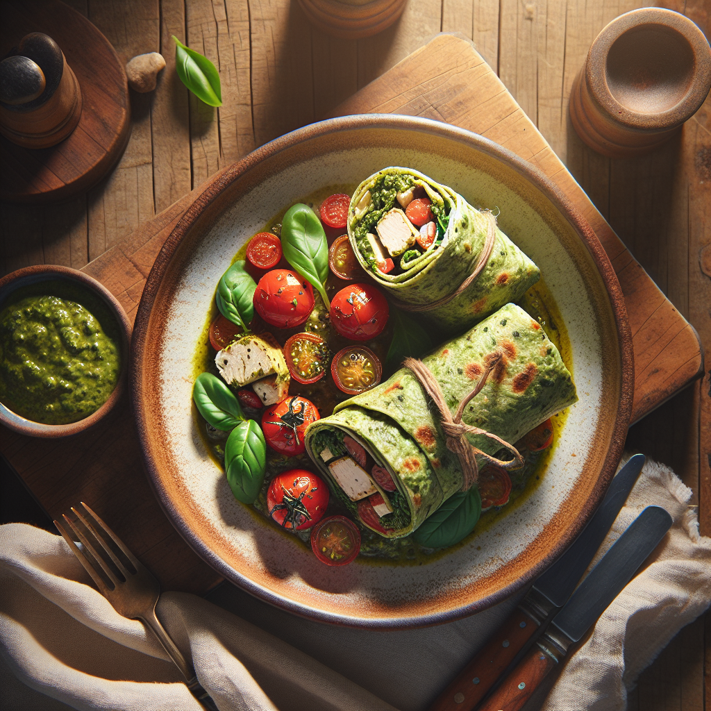 Wrap De Pollo Al Pesto Con Rúcula Y Tomates Cherry