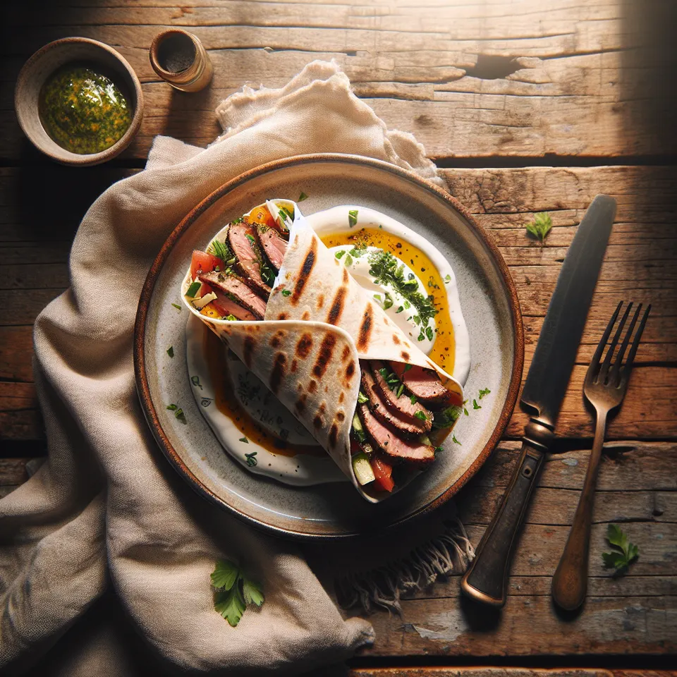 Wrap De Cerdo A La Plancha Con Salsa De Yogur Y Pepino