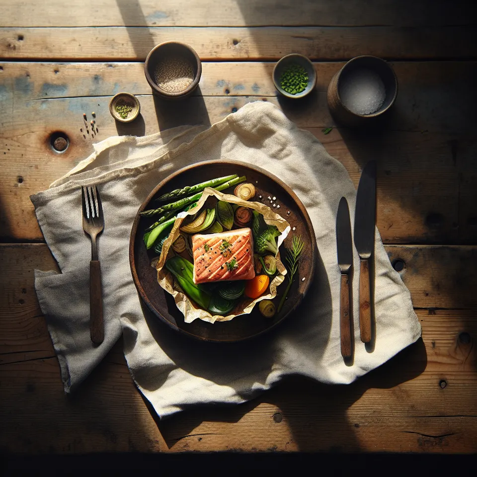 Salmón En Papillote Con Verduras Y Alcaparras