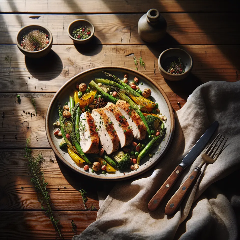 Pollo Asado Con Especias Y Verduras Al Romero