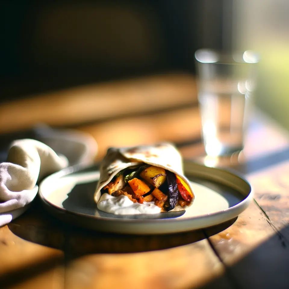 Wrap De Pollo Con Verduras Asadas Y Salsa De Yogur