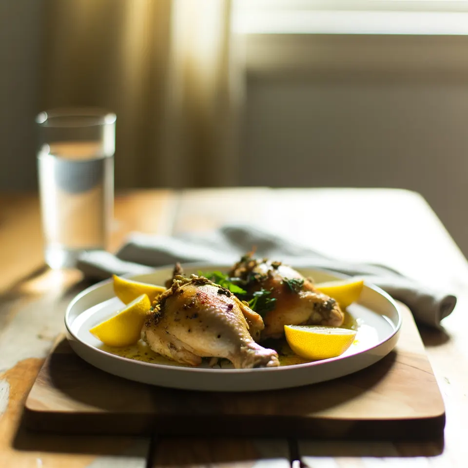 Muslos De Pollo Asados Con Limón Y Hierbas Aromáticas