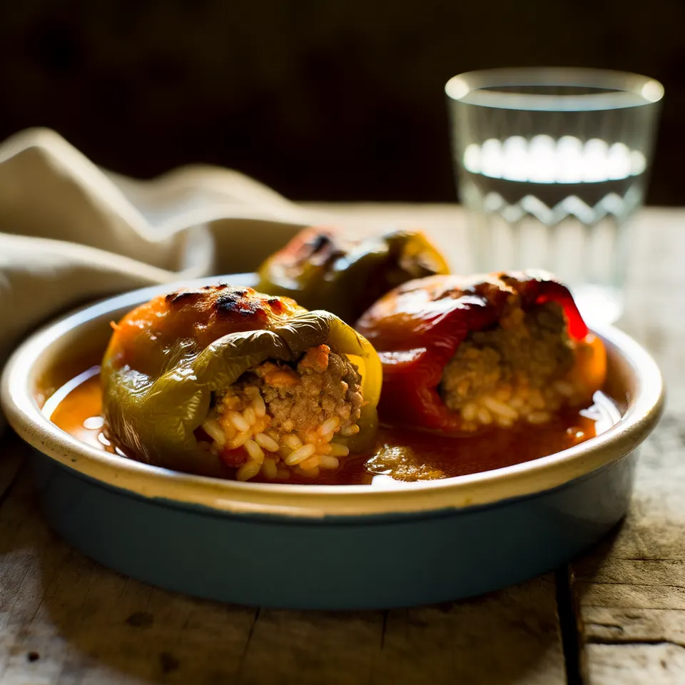 Pimientos Rellenos De Carne Y Arroz