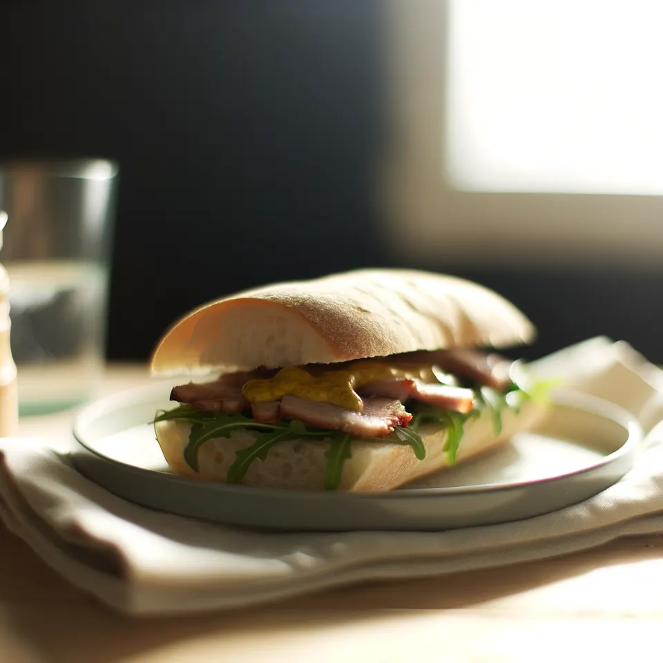 Sándwich De Solomillo De Cerdo Con Mostaza Y Rúcula