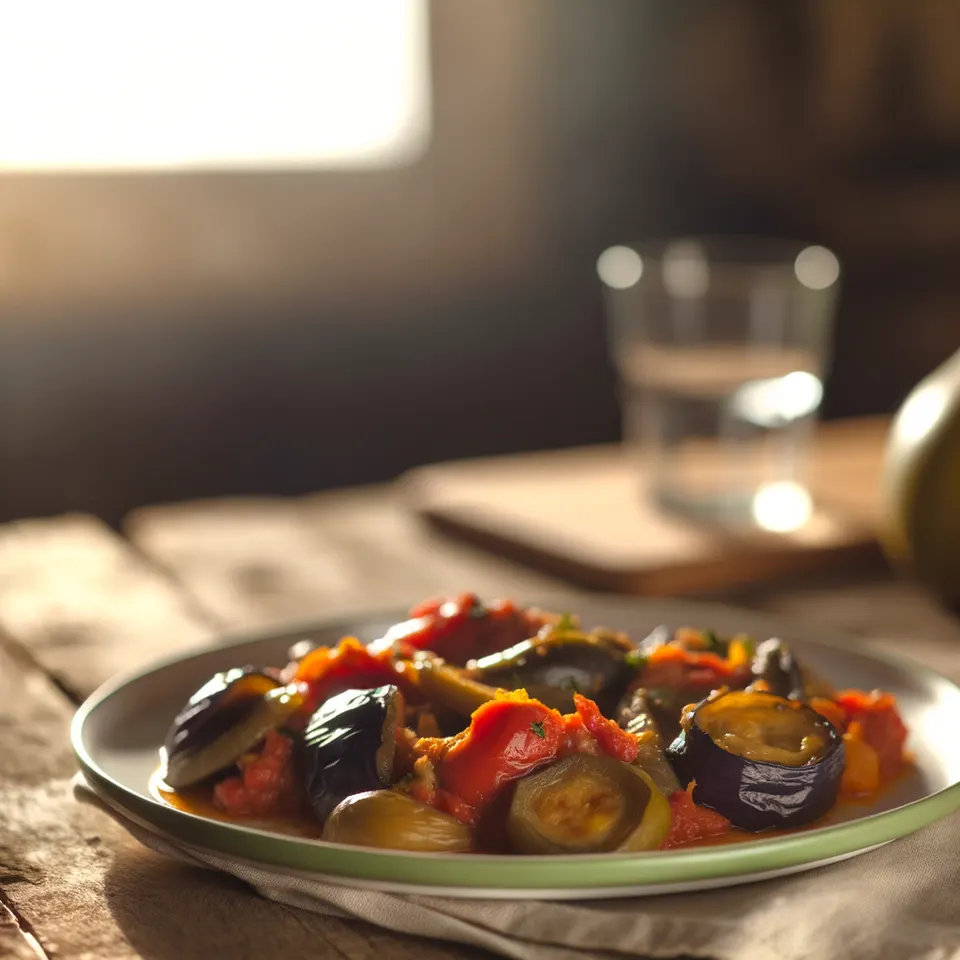 Salteado De Berenjenas Con Tomate Y Albahaca