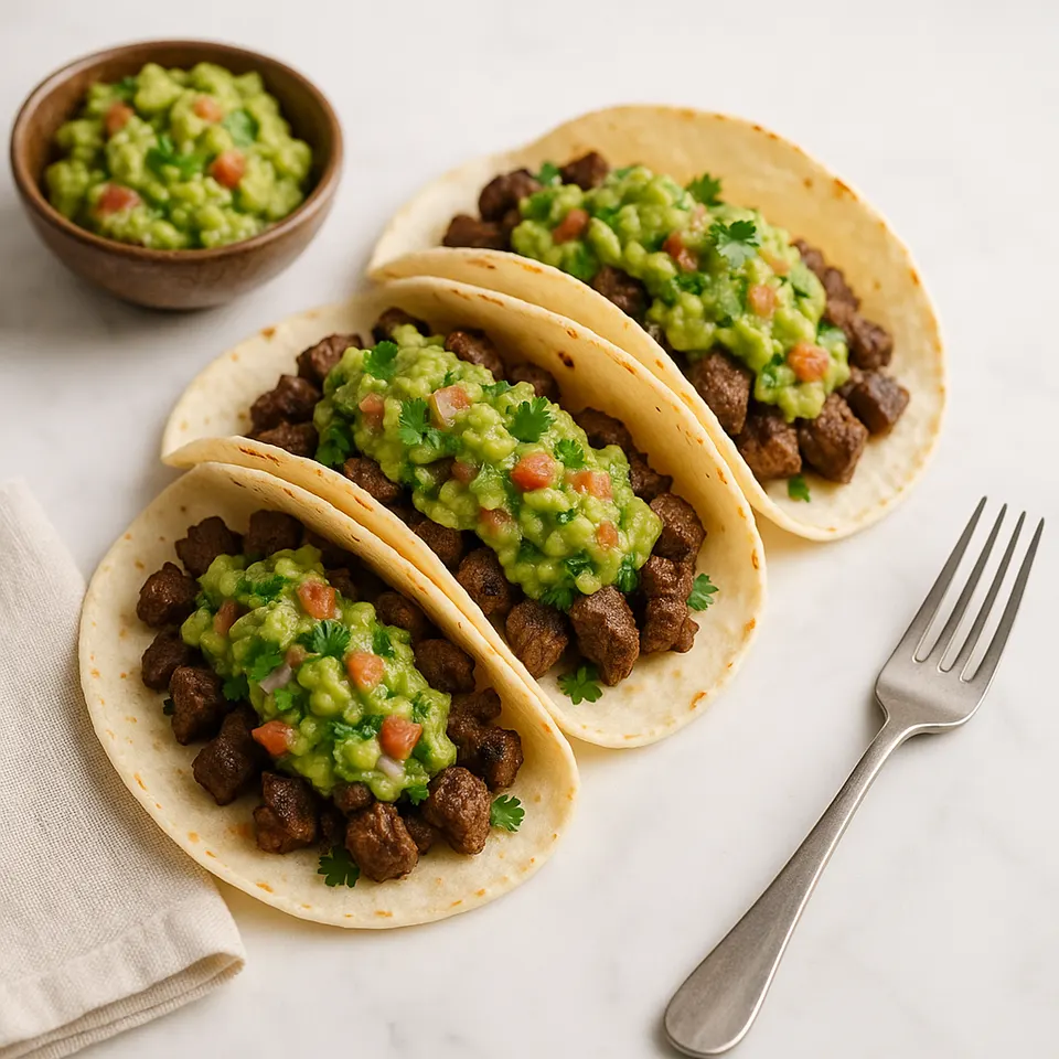 Tacos De Carne Asada Con Guacamole