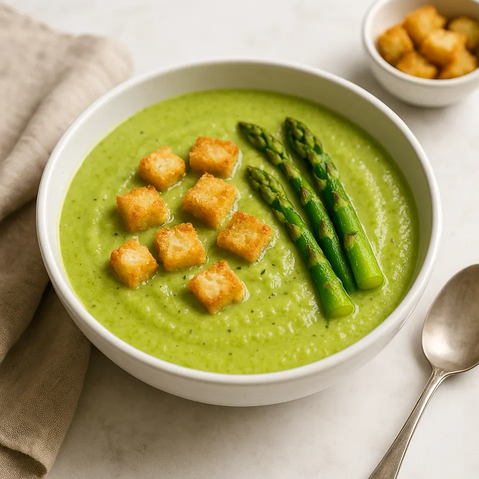 Crema De Espárragos Con Croutons De Parmesano