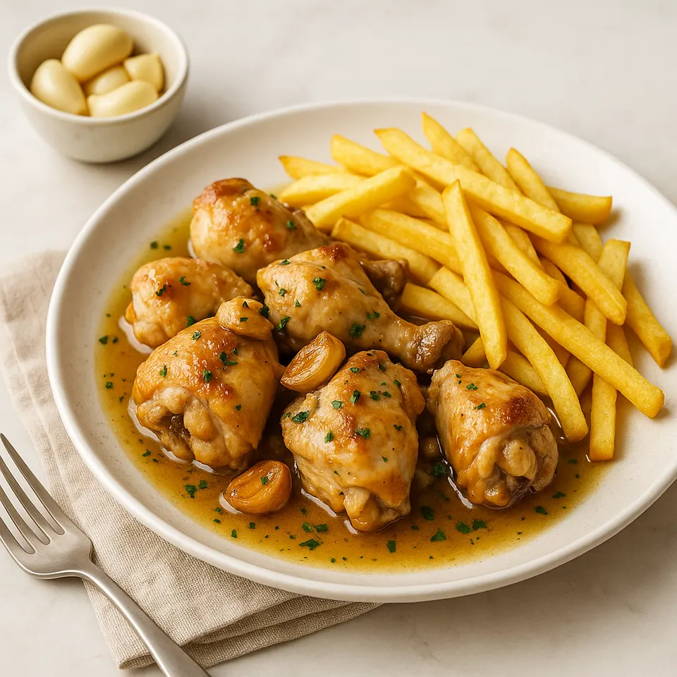 Pollo Al Ajillo Con Patatas Fritas